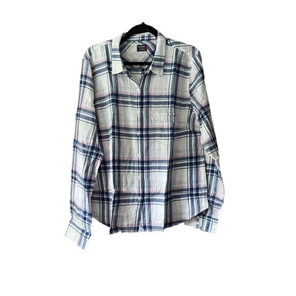 NWT Untuckit Women's De Toren Flannel Plaid Button Up Shirt White‎ Pink Blue 4 - Picture 1 of 4